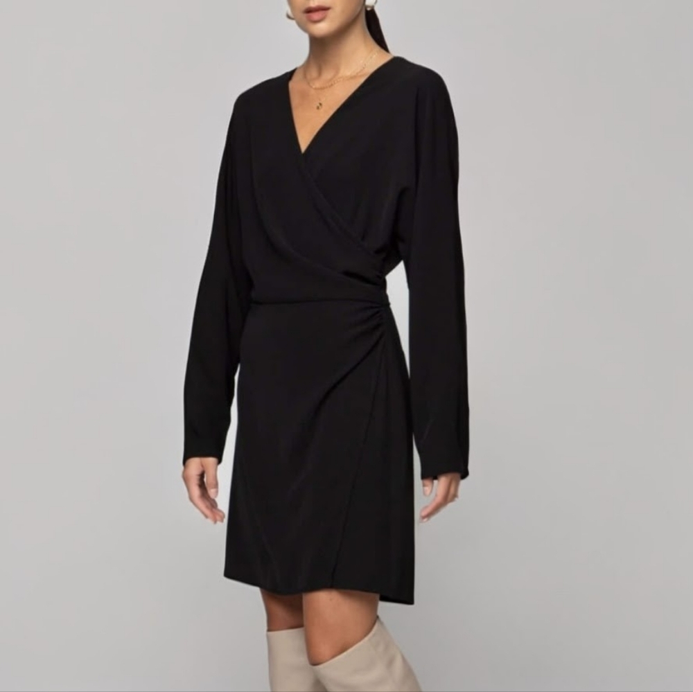 NWT OAK + FORT Black Long Sleeve Wrap Dress, Size M